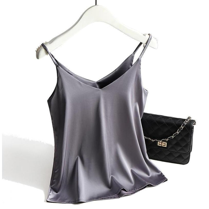 Women's satin top with spaghetti straps and V-neckline