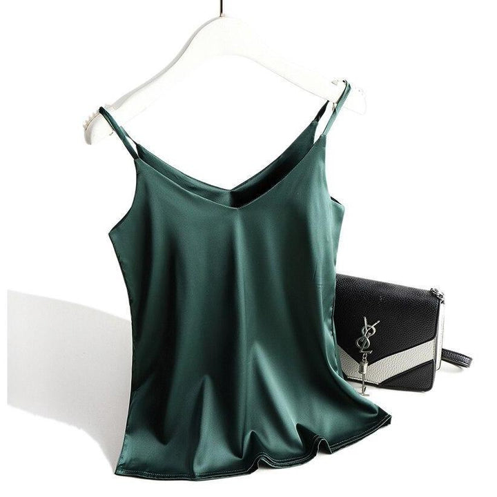 Women's satin top with spaghetti straps and V-neckline