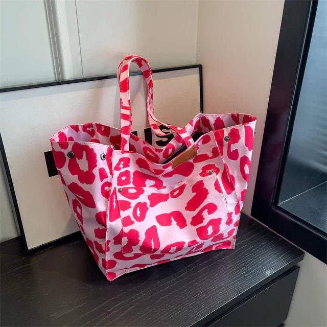 Sac de plage en toile surdimensionné – Sac à provisions pour femmes avec motif léopard