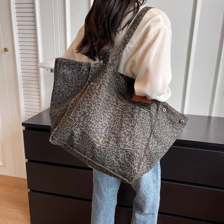Sac de plage en toile surdimensionné – Sac à provisions pour femmes avec motif léopard