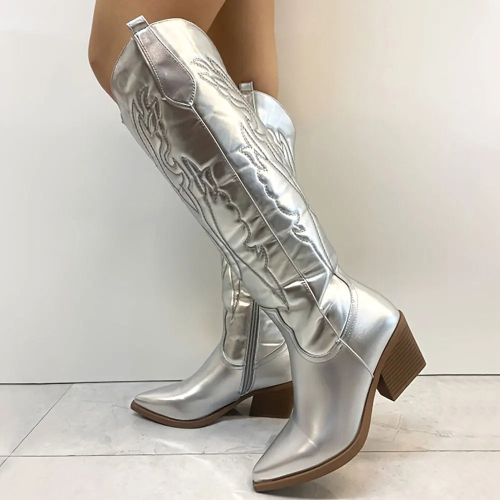 Damen Cowboystiefel kniehoch - Veganes Leder - Westernlook